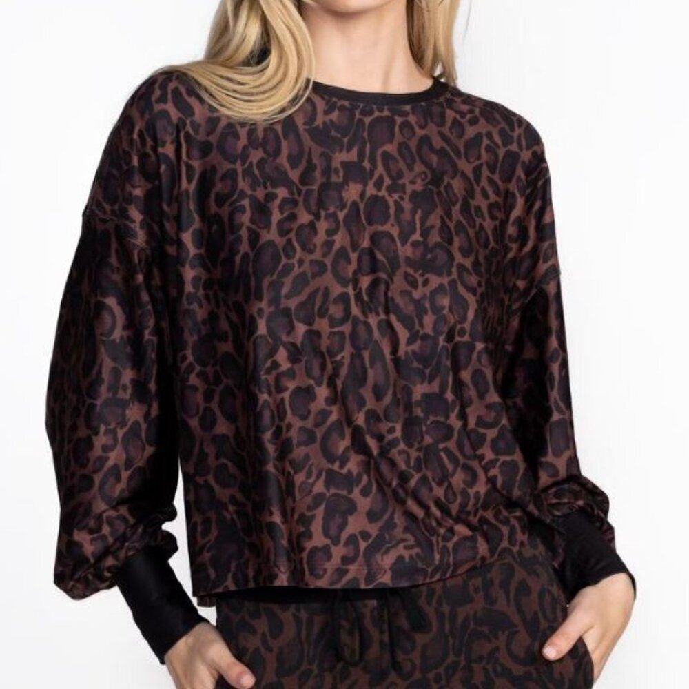 Johnny Was Bee Active Drop Shoulder Crew Neck Top Sz XL NWT Leopard